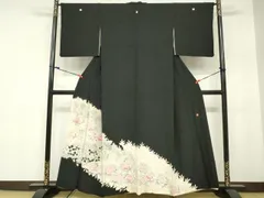 平和屋着物■豪華黒留袖　作家物　刺繍　草花文　金彩　正絹　逸品　DABA3341qa