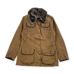 Barbour バブアー 裏チェック ダブルジップ ファー付き ミリタリージャケット UK10/ベージュ レディース