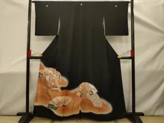 平和屋着物■豪華黒留袖　駒刺繍　地紙御所車花文　暈し染め　金彩　正絹　逸品　AABD5482sx