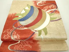 平和屋着物●アンティーク　大正ロマン　太鼓柄袋帯　駒刺繍　手刺繍　絞り　糸車花文　金銀糸　正絹　逸品　DABA1820ps