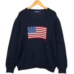 古着 ラルフローレン Ralph Lauren POLO RALPH LAUREN 星条旗柄 コットンニットセーター USA製 メンズL相当/eaa598791