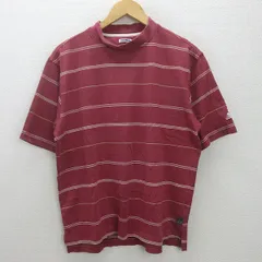 G■アディダス/adidas GOLF 半袖モックネックシャツ/ボーダー柄【L】赤/men's/58【中古】■