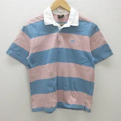 H■カンタベリー/CANTERBURY ボーダー柄 半袖ラガーシャツ【M】ピンクブルー/MENS■63【中古】