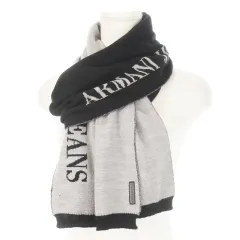 アルマーニ ジーンズ ARMANI JEANS マフラー ニット 二重織り インターシャ ロゴ 黒 ブラック グレー /AH2 ■GY01