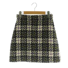 ミュウミュウ miumiu ツイードニットスカート ミニ 台形 チェック ウール 38 ブラック /MY ■OS