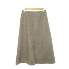 マカフィー MACPHEE トゥモローランド スカート フレア ミモレ ロング ウール ストライプ バックゴム 36 S グレー /AH10 ■GY43