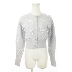 スナイデル SNIDEL リボンモチーフカーディガン ニット クルーネック 長袖 ケーブル編み F グレー SWNT241156 /MN22 ■GY44