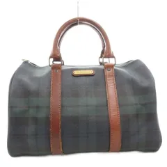 ポロ ラルフローレン POLO RALPH LAUREN ボストン ハンドバッグ PVC レザー ブラックウォッチ ロゴ 紺 ネイビー 緑 グリーン /GV ■GY13