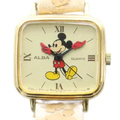セイコー SEIKO Y481-5010 ALBA アルバ 腕時計 ウォッチ クォーツ ローマン ミッキーマウス ディズニー レザーベルト ゴールド色 ■GY11 /MQ
