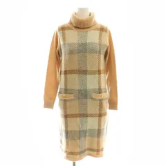 ブルーレーベルクレストブリッジ BLUE LABEL CRESTBRIDGE クレストブリッジチェック ニット ワンピース ひざ丈 タートルネック 36 ベージュ マルチカラー /DF ■OS