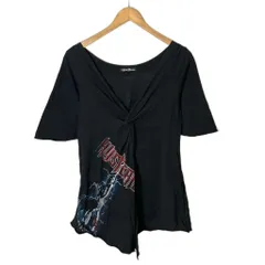 ヒステリックグラマー HYSTERIC GLAMOUR アシンメトリー 五分袖 チュニック カットソー プリント F ブラック