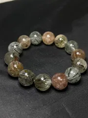 天然石　透明感　ミックス　ルチルクォーツ　ブレスレット15㍉約17.5㌢★82★