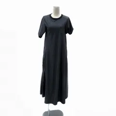 ビームスボーイ BEAMS BOY 23SS ワンピース ラウンドネック 半袖 ロング丈 マキシ丈 ストライプ柄 黒 ブラック オフホワイト /HO56