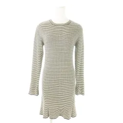 スナイデル SNIDEL リブニットワンピース ミニ 長袖 ボーダー 総柄 F 黒 ブラック /AO13