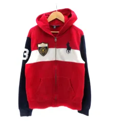 ポロ ラルフローレン POLO RALPH LAUREN ジャケット パーカー ジップアップ ミドル丈 ビッグポニー ワッペン L/G 14-16 赤 レッド 紺 ネイビー /HO27 ■GY53 男の子