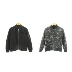 ナノユニバース nano universe リバーシブル ブルゾンジャケット MA-1 中綿 ジップアップ 無地 カモフラ 迷彩柄 S 黒 ブラック /MN3 ■GY01