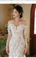 レディースファッション 総レースウェディングドレス ロング丈オフショル 結婚式