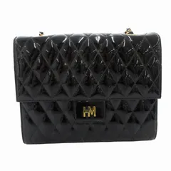 ハナエモリ HANAE MORI ショルダーバッグ クロスボディ エナメル ロゴ キルティング チェーン 黒 ブラック ゴールドカラー /FF