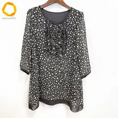 #a ギャラリービスコンティ GALLERYVISCONTI チュニック ワンピース 2 茶 フリル リボン 花柄 七分袖 レディース [938906] k01