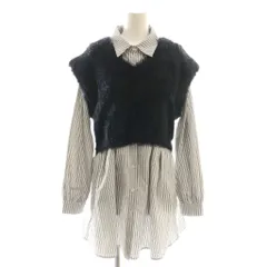 ロイヤルパーティー ROYAL PARTY ニットベスト付くびれるストライプシャツワンピース ミニ F ブラック ホワイト /DF ■OS