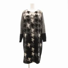 ケーティー キヨコ タカセ  K.T KIYOKO TAKASE 美品 ニットワンピース ロング ミモレ 長袖 千鳥柄 ウール 11 ブラック ホワイト /JS