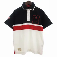 トミーヒルフィガー TOMMY HILFIGER タグ付き ラガーシャツ ポロシャツ 半袖 ロゴ ダークネイビー レッド ホワイト S ■ECT