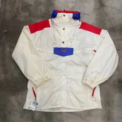 80s 90s Columbia ナイロン アノラックパーカー ダブルジップ 白×赤×青 サイズL No.S053