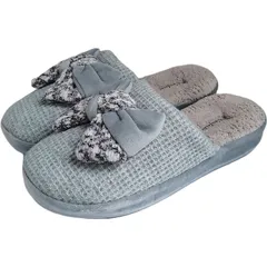 スリッパ グリーン レディース 女性 ルームシューズ かわいい リボン 冬用 ワッフル生地 あったか 室内履き 滑りにくい 抗菌 防臭 低反発 ふわふわ 軽量 来客用 おしゃれ 部屋履き 快適フィット