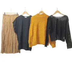 ローリーズファーム LOWRYS FARM レプシィム 4点セット おまとめ ロングスカート カットソー ニット 半袖 長袖 フリーサイズ 黒 茶 オレンジ MMT X