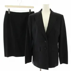 カルバンクライン CALVIN KLEIN スーツ セットアップ 上下 テーラードジャケット シングル スカート ひざ丈 タイト ストライプ柄 絹 シルク混 6 黒 ブラック /YT