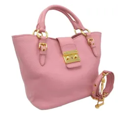 ミュウミュウ miumiu マドラス バッグ ハンドバッグ ショルダーバッグ 2WAY ゴールド金具 ロゴ レザー ピンク ☆AA★