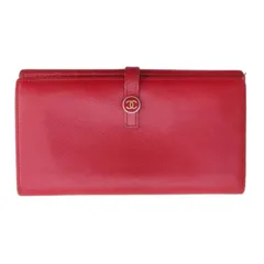 シャネル CHANEL ココボタン 二つ折り 長財布 レザー レッド