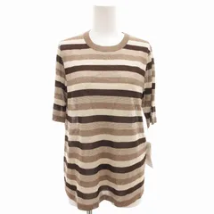 レリアン Leilian タグ付き ボーダー ニットソー カットソー 半袖 7号 茶 ブラウン /FF ■MET1