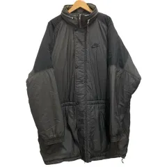 ナイキ NIKE 90s 中綿ジャケット ベンチコート ナイロンジャケット ジップアップ L グレー 赤 レッド