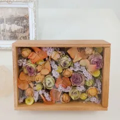 オレンジ系　春色ドライフラワーBOXアレンジ　お祝い　ギフト　誕生日　ウェルカムボード