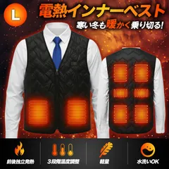 電熱ベスト Lサイズ 前後独立制御 グラフェン採用 2WAY給電 USB/乾電池式 バッテリーBOX付 インナーベスト Vネック 洗濯可 ブラック グラフェン 即暖 ヒーターベスト 電熱インナー 電熱ウェア インナーベスト 防寒着 前後独立 速暖 急速発熱