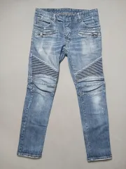 33 BALMAIN バルマン スティッチ 補強 バイカーデニム ジーンズ