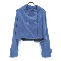 ヴィンテージ レディース 秋冬用 スナップボタン コーデュロイ クロップドジャケット ブルー (HU42074)