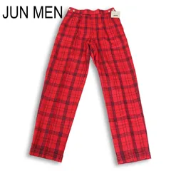 【新品 未使用】 80s~90s★ JUNMEN オールド ジュンメン 秋冬 ロゴ刺繍★ チェック ウール スラックス パンツ Sz.74　メンズのサムネイル