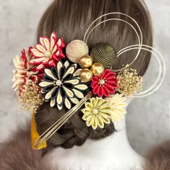 【即納】豪華/色打掛髪飾り 成人式髪飾り/ウエディング ヘッドドレス ヘッドパーツ 卒業式 結婚式 サテンつまみ細工 赤黒