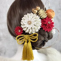 【豪華】色打掛髪飾り 成人式髪飾り/ウエディング ヘッドドレス ヘッドパーツ 卒業式 結婚式 サテンつまみ細工 紅白