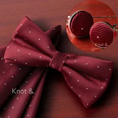 蝶ネクタイ　ポケットチーフ カフス  3点セット  ダークレッド ドット柄  タキシード