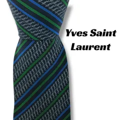 【7736】良品！サンローラン　ネクタイ　ネイビー系　YSL柄