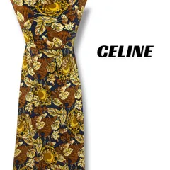 【7789】良品ー可品！セリーヌ　ネクタイ　ブラウン系　葉柄