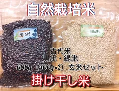 R7年新米 自然栽培米 掛け干し黒米ミックス&緑米ミックスセット600g（300g×2）玄米 黒米300g 緑米300g