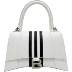 【BALENCIAGA/バレンシアガ】593546 アディダスコラボ アワーグラス スモール 2WAYショルダーバッグ ハンドバッグ レザー ホワイトレザー/ブラックレザー/シルバー金具 レディース 【中古】