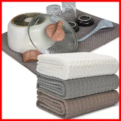 【在庫処分】クロス 食器/お皿/ 速乾 吸水 鍋拭き 大判80*50cm ティータオル （グレー1枚コーヒー1枚ホワイト1枚） 水切りタオル