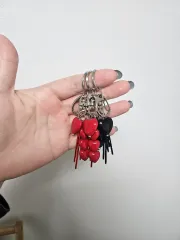 (3個まとめ) ハート ビーズ キーホルダー / キーホルダー (レッド/ブラック)