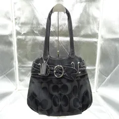 COACH コーチ シグネチャー ナイロンレザートートバッグ ブラック ロゴチャーム付き ショルダーバッグ