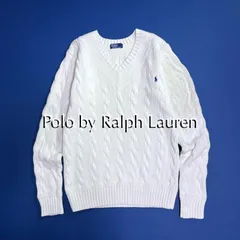 cZ67 Polo By Ralph Lauren Vネック ケーブルニット セーター ニット 長袖 ロゴ 胸元 L 長袖 ポニー 刺繍 ホワイト 白　ポロバイラルフローレン ラルフローレン